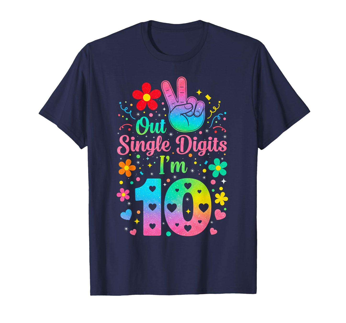Hello Ten Double Digits Cute Coquette Bow 10th Birthday Girl T-Shirt
