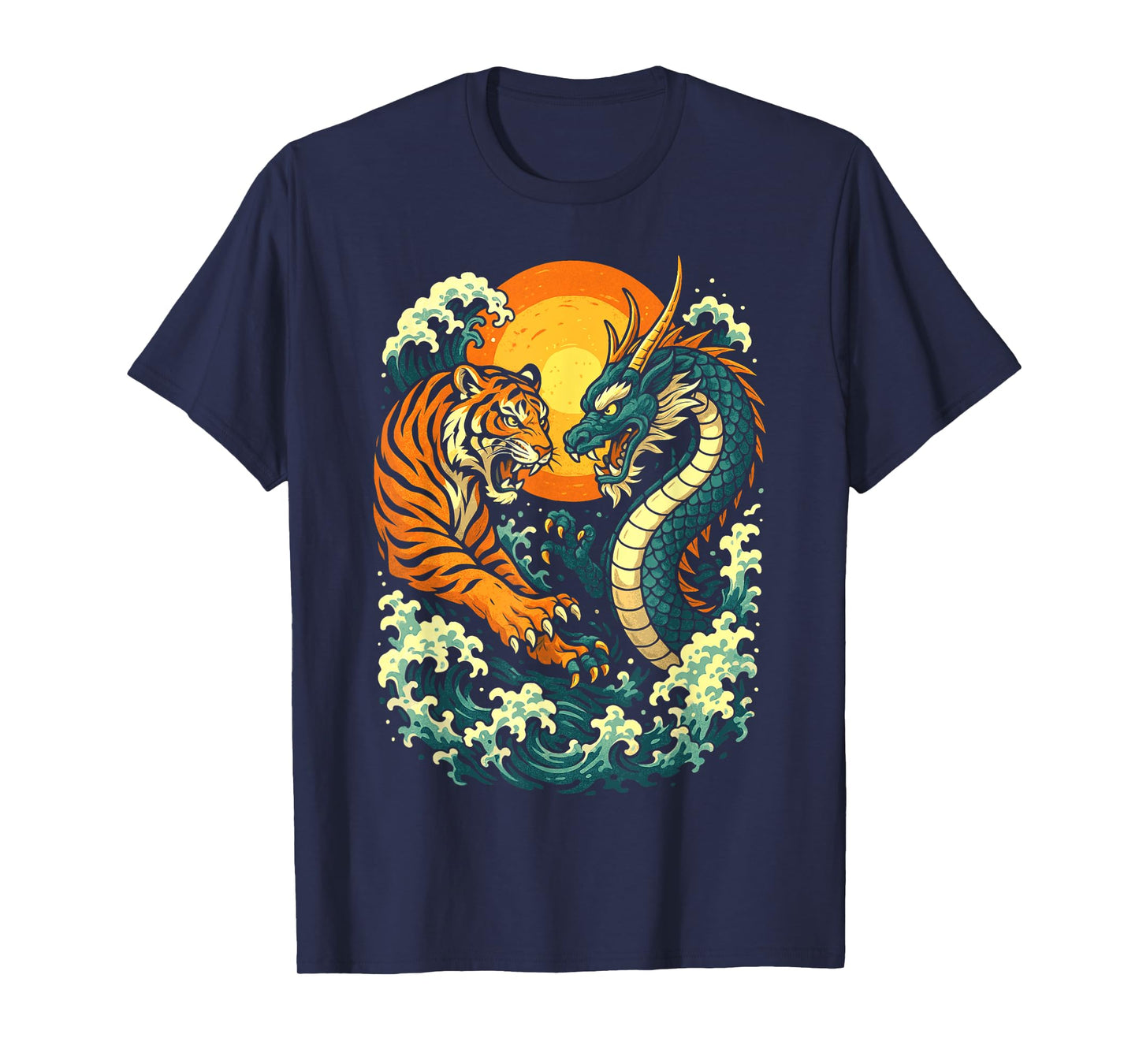 Japanese Tiger vs Dragon Vintage Art Traditional Japan Style T-Shirt