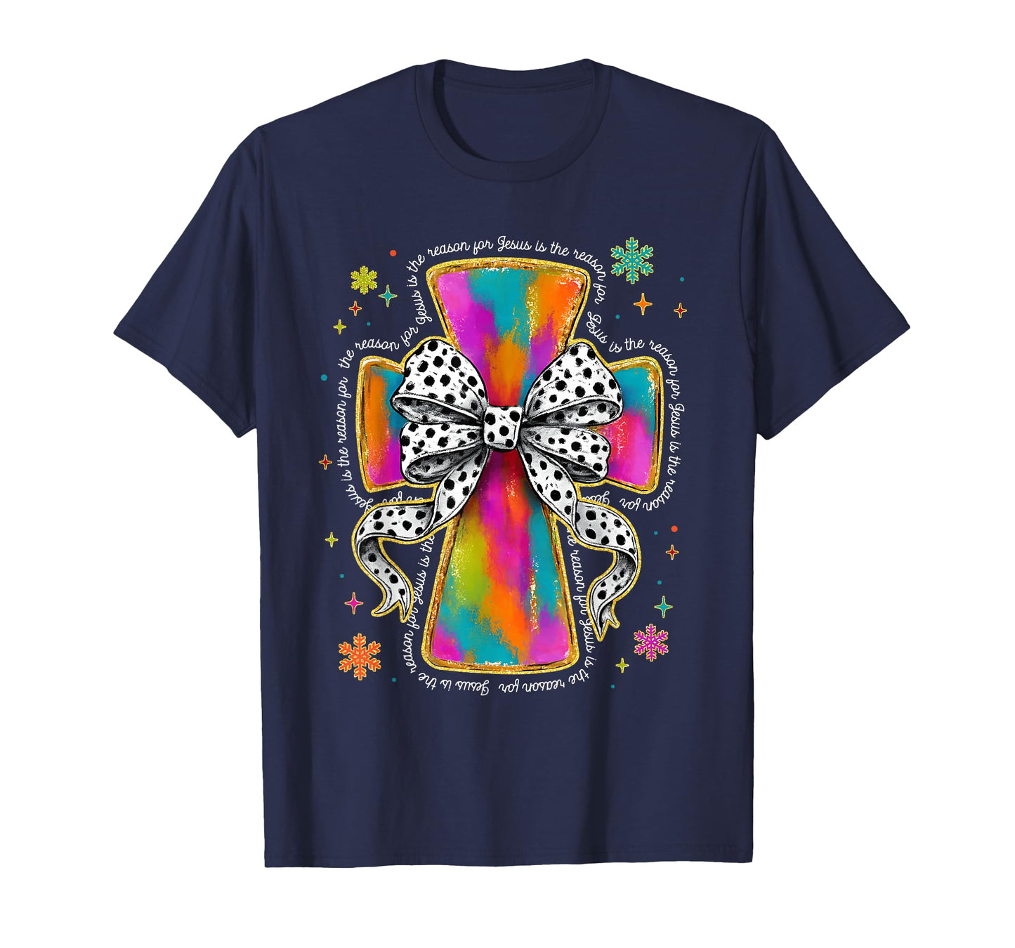Jesus is The Reason Christian Cross Coquette Bow Christmas T-Shirt