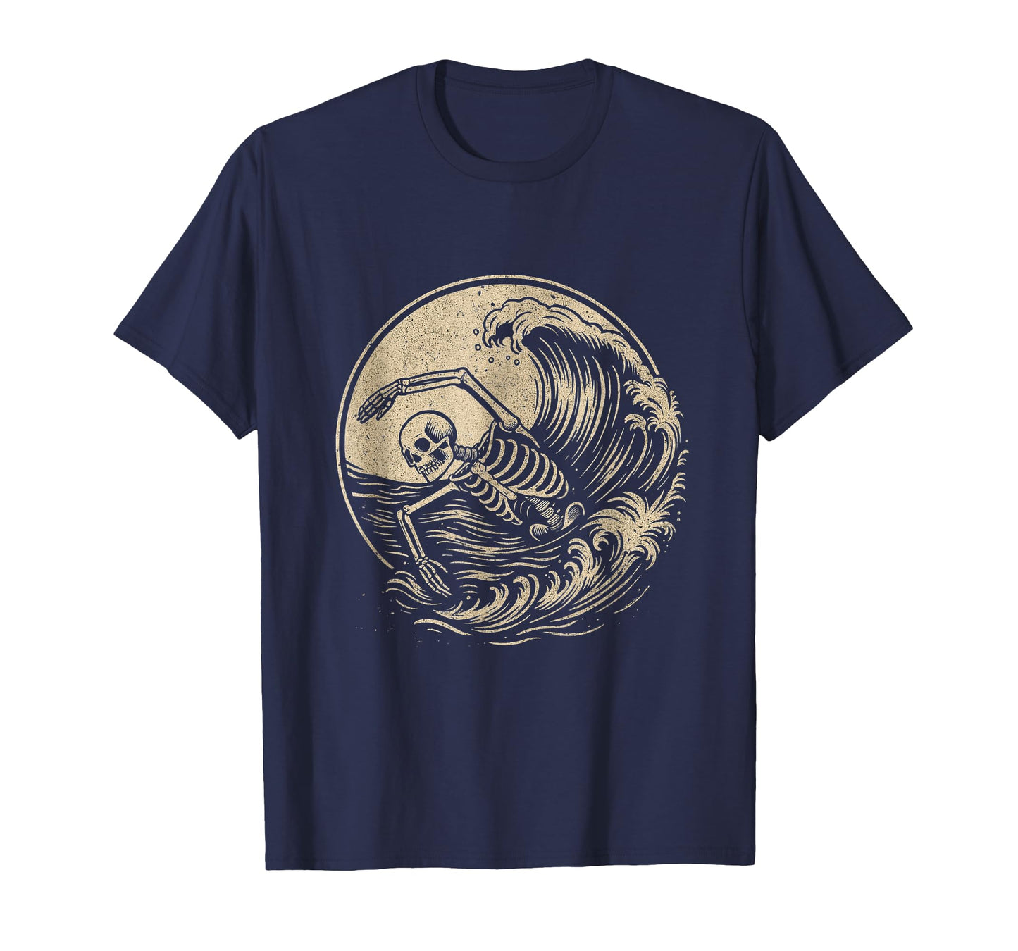 Skeleton Swimming Vintage Wave Swimmer Tee Swim T-Shirt