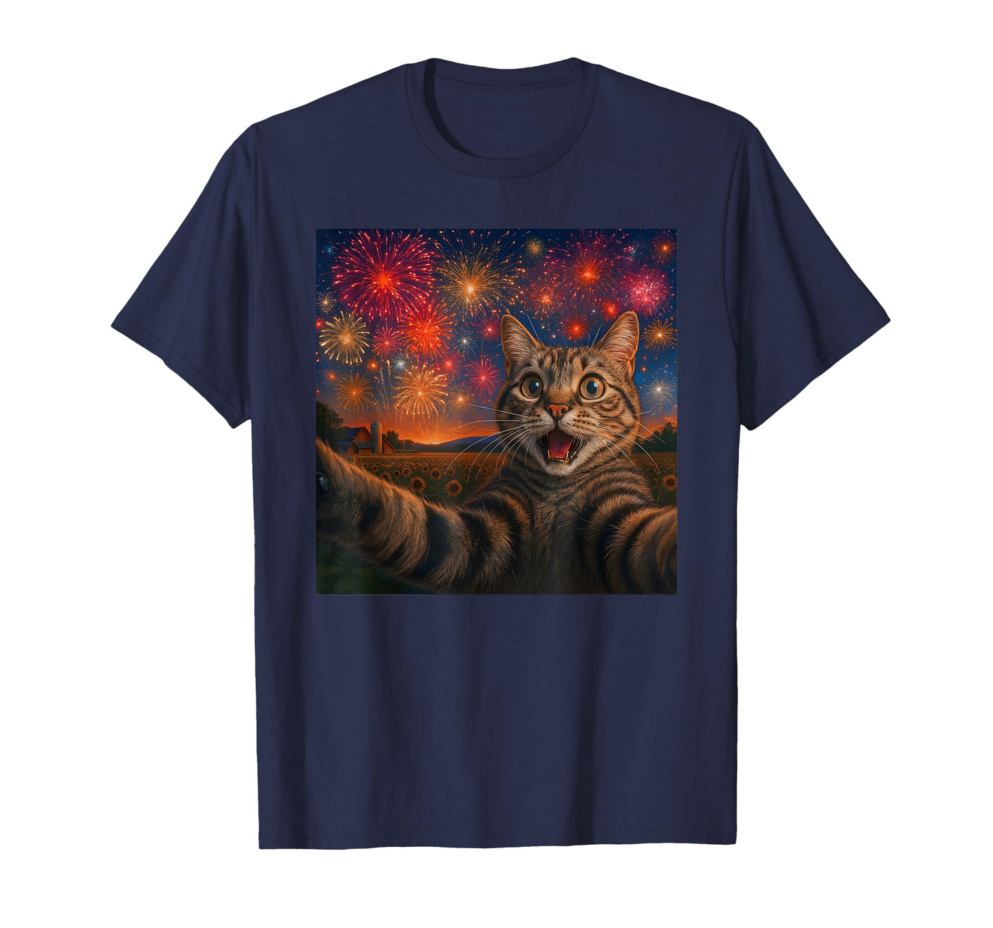 Funny Cat Selfie with Fireworks Happy New Year Eves Outfits T-Shirt