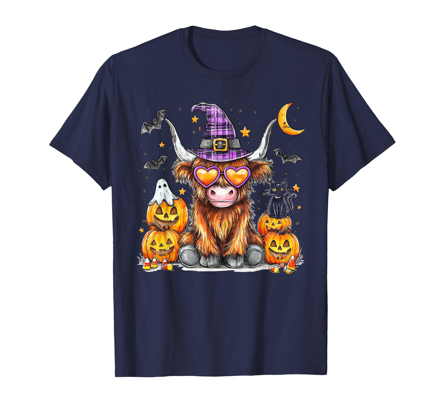 Halloween Highland Cow Witchy Cow Spooky Season Pumpkin T-Shirt