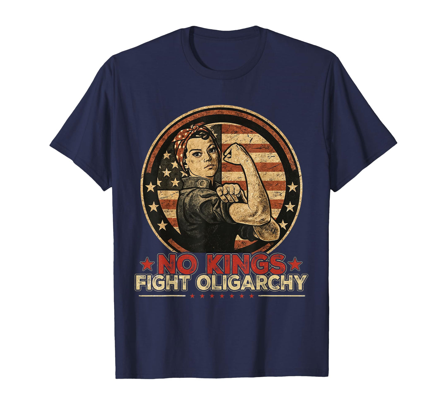 Vintage No Kings Fight Oligarchy America Flag Women Girls T-Shirt