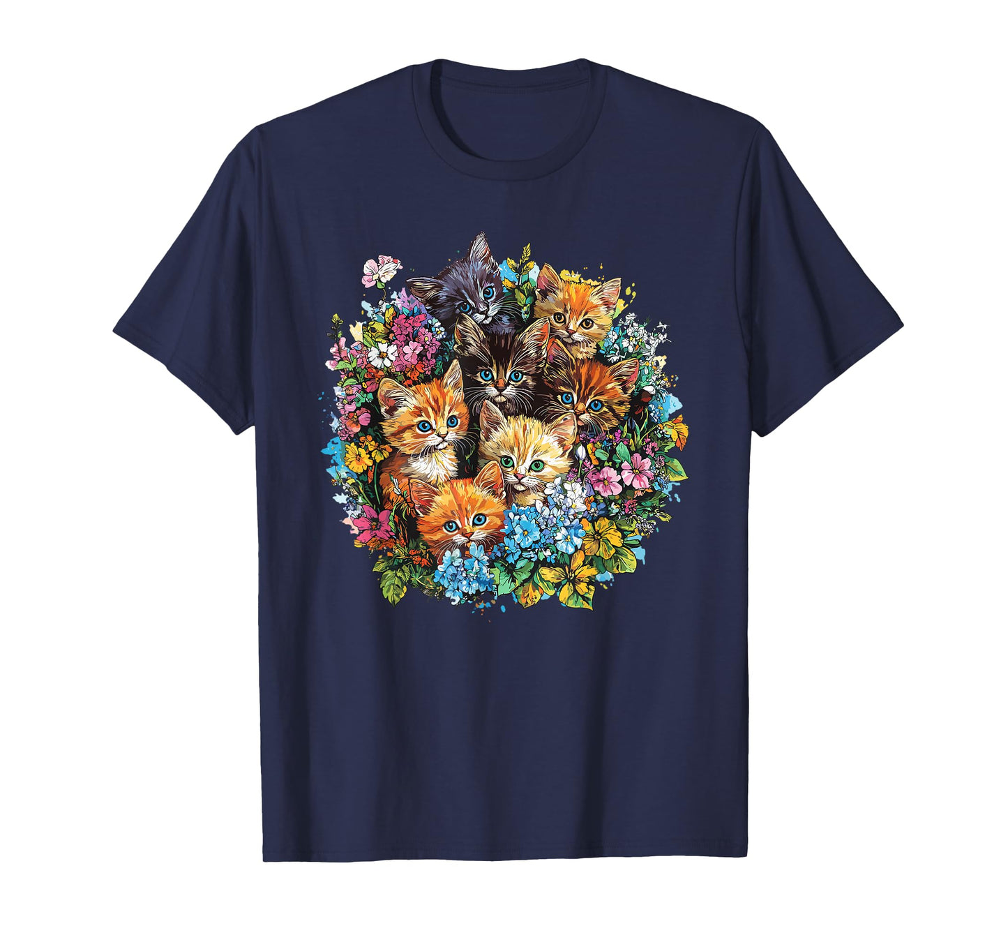 Adorable Kitten Floral Bouquet Cat Men Women Kids T-Shirt