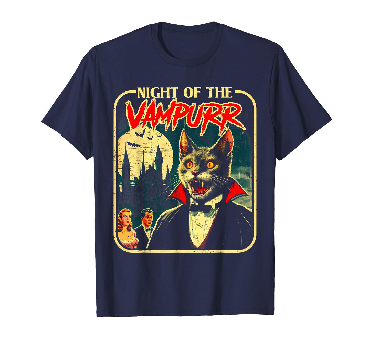 Night of the Vampurr Funny Cat Halloween T-Shirt