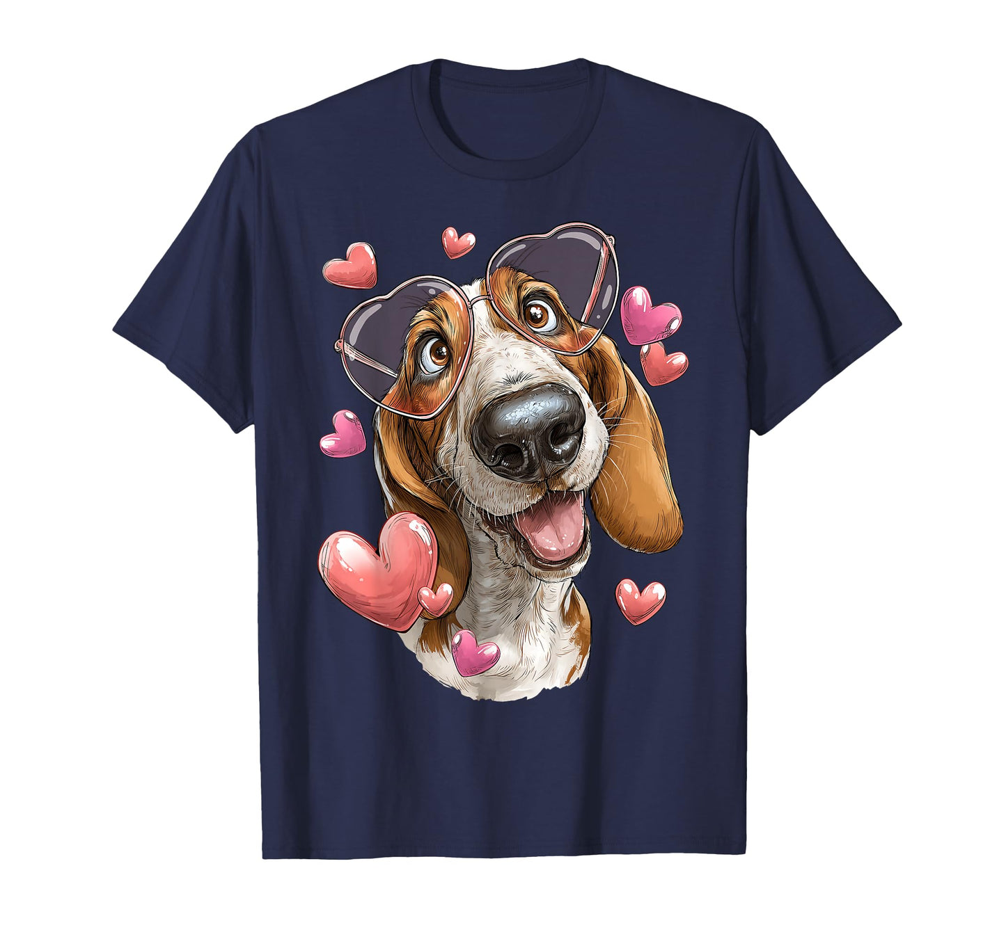 Basset Hound Dog Valentine's Day Heart Sunglasses T-Shirt
