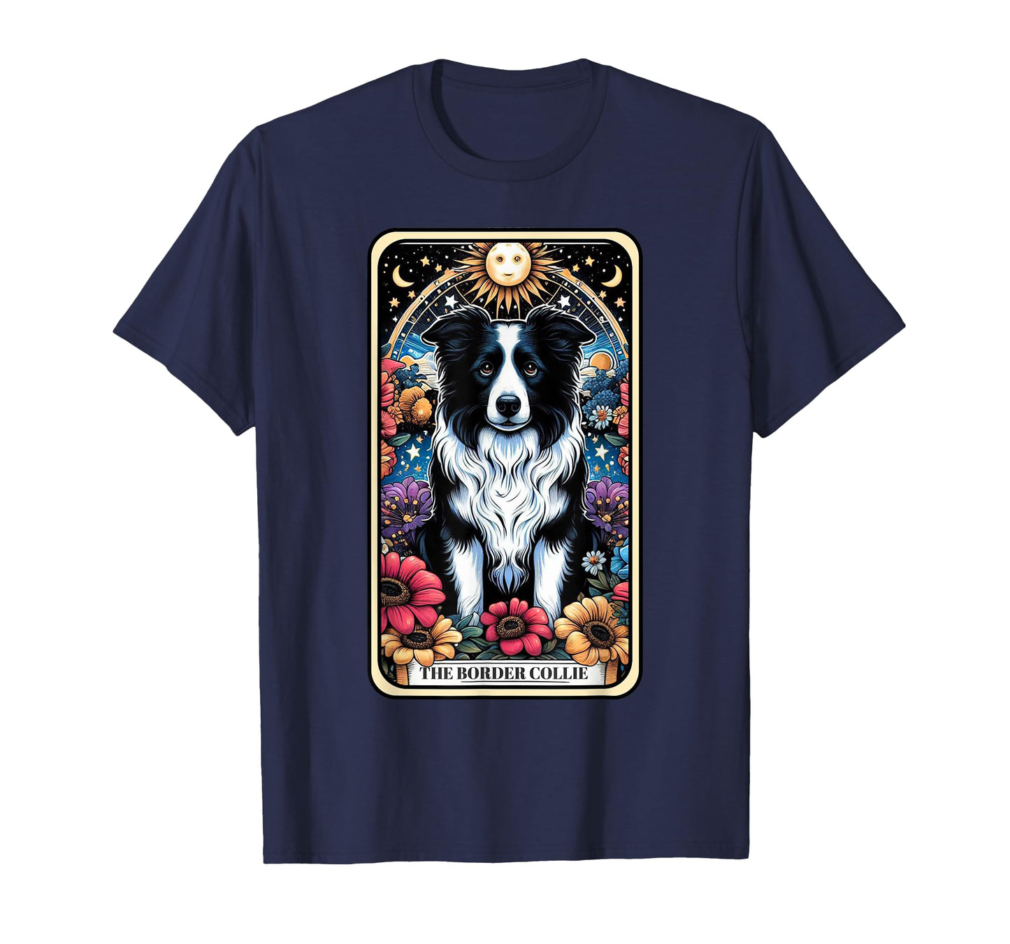 Border Collie Dog Tarot Card Floral Star Moon T-Shirt