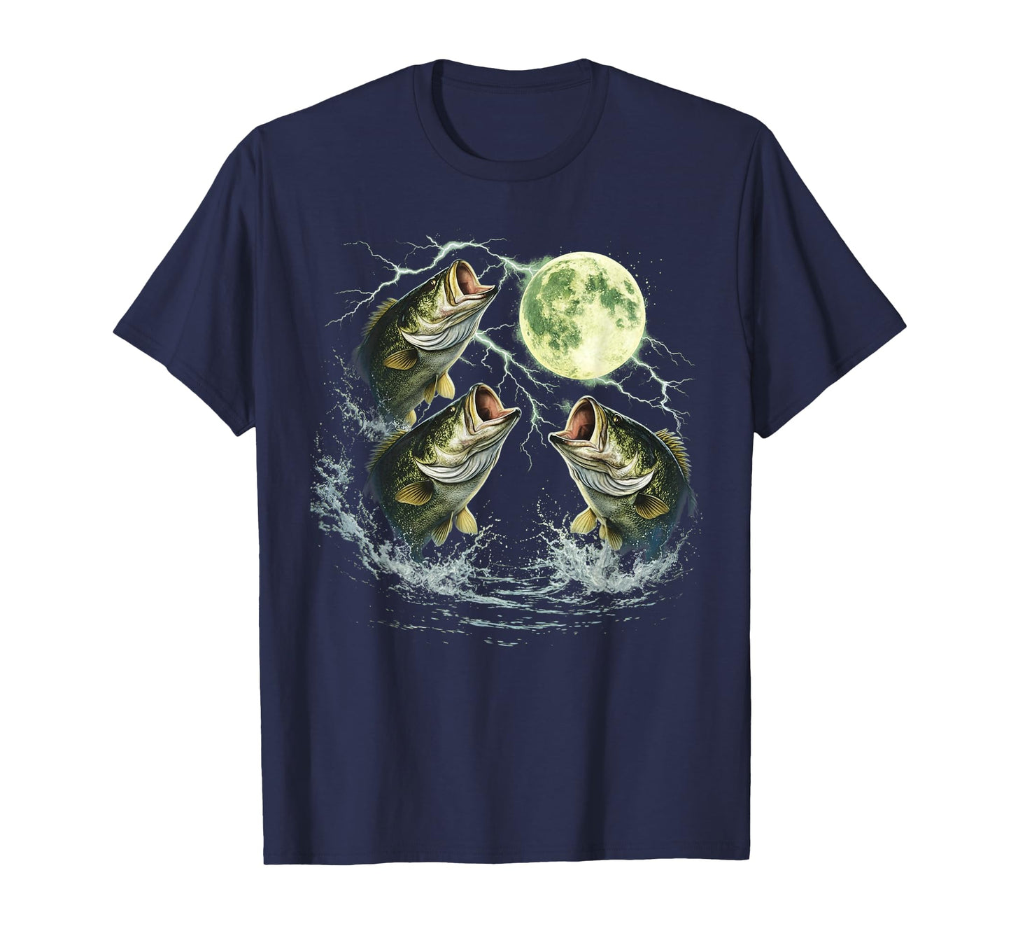Bass Fish Howling to The Moon Vintage Angler Fisherman T-Shirt