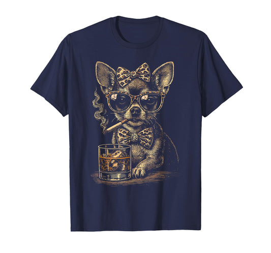 Chihuahua Smoking Cigarette Whisky Lover Funny Chihuahua Dog T-Shirt
