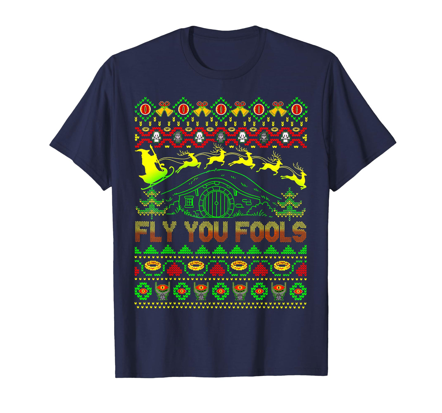 Fly You Fools Wizard Santa Sleigh Reindeer Christmas T-Shirt