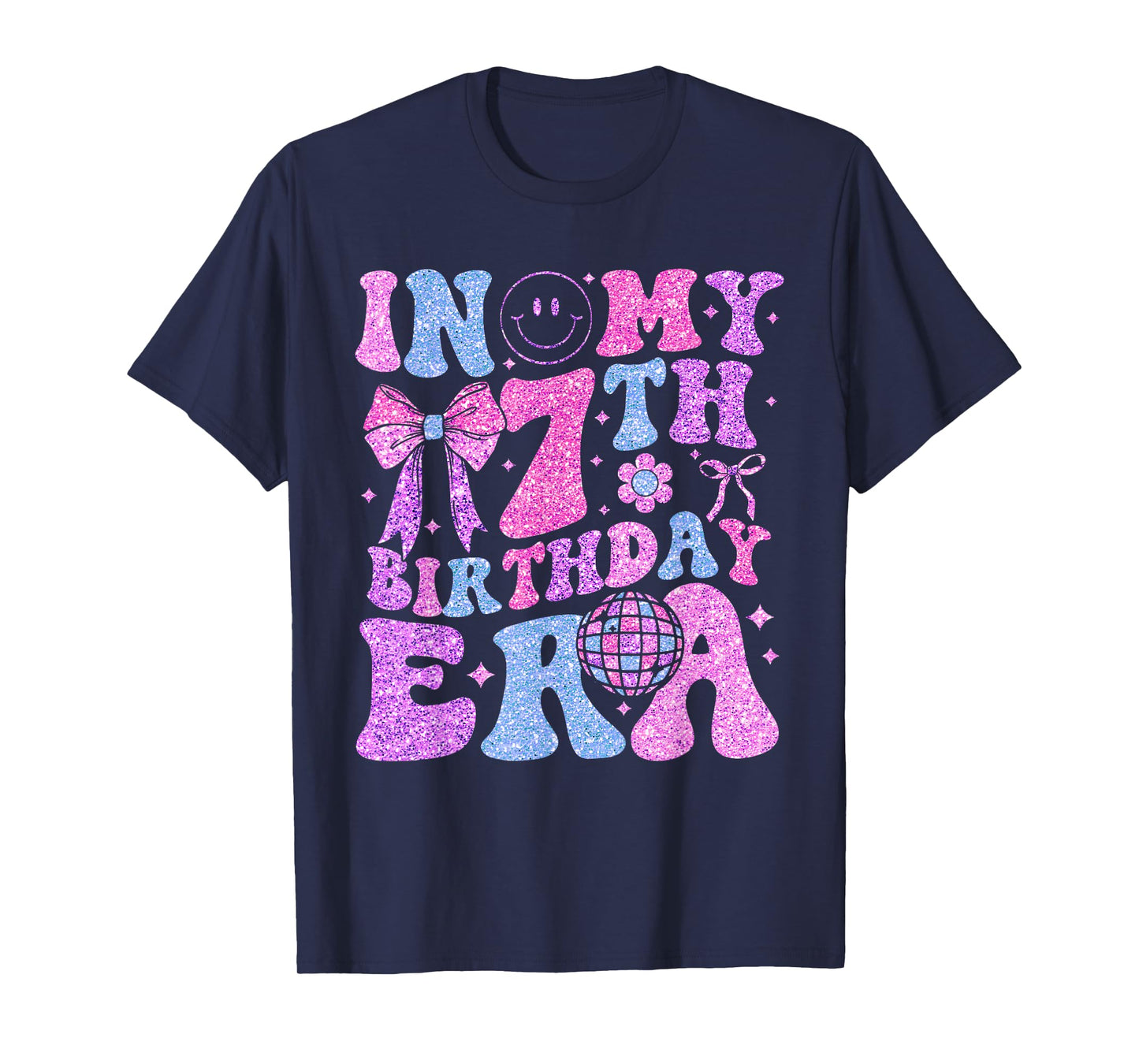 In My 7th Birthday Era Girl 7 Year Old Coquette Bow T-Shirt