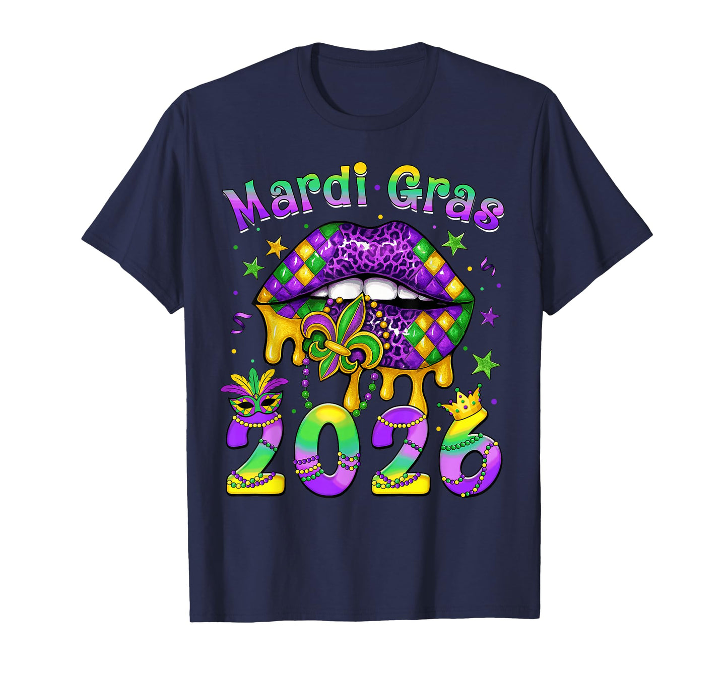 Happy Mardi Gras Carnival Mardi Gras 2026 Lips Girl Women T-Shirt
