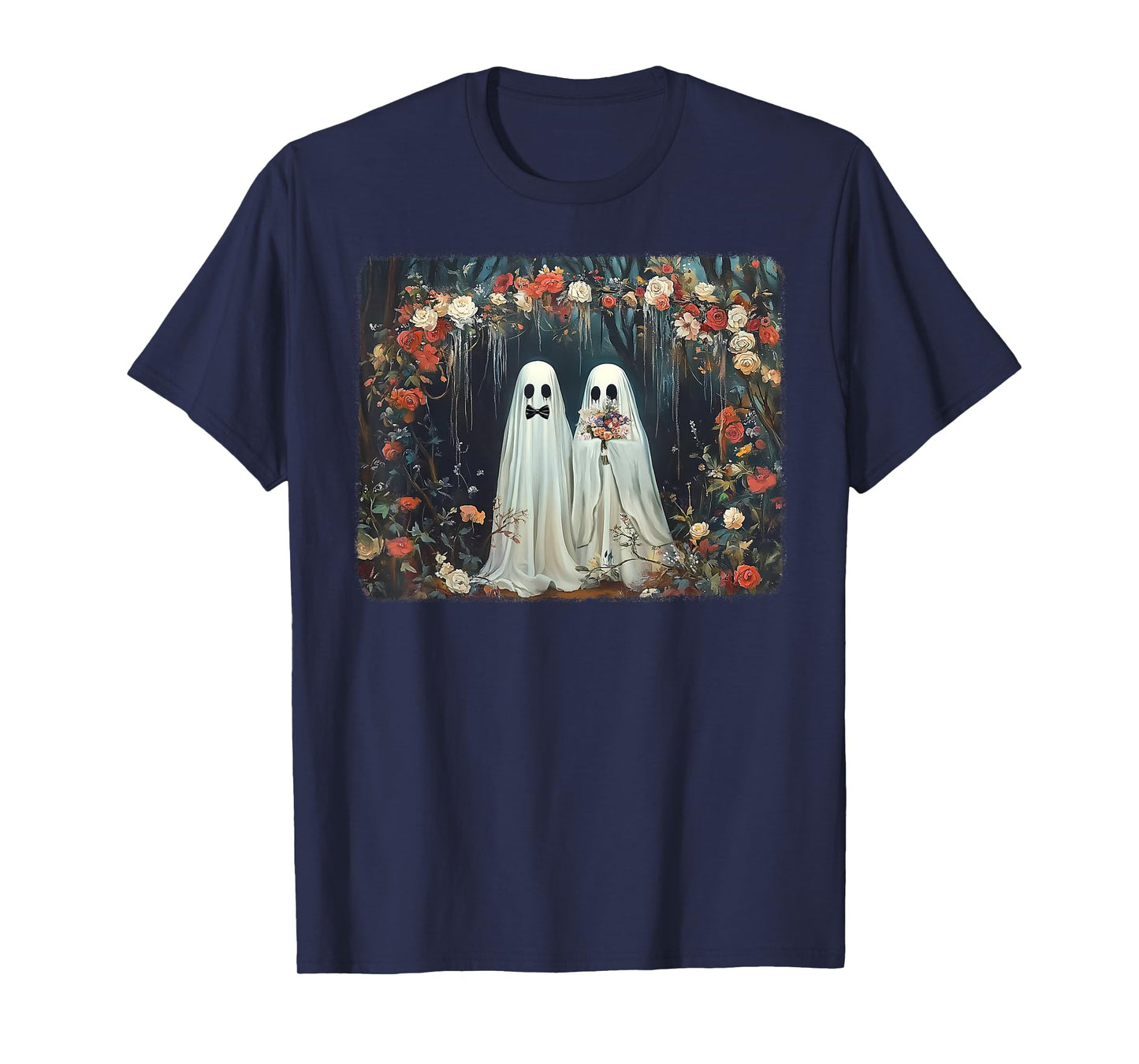 Halloween Floral Ghost Just Married Wedding Groom Bride T-Shirt