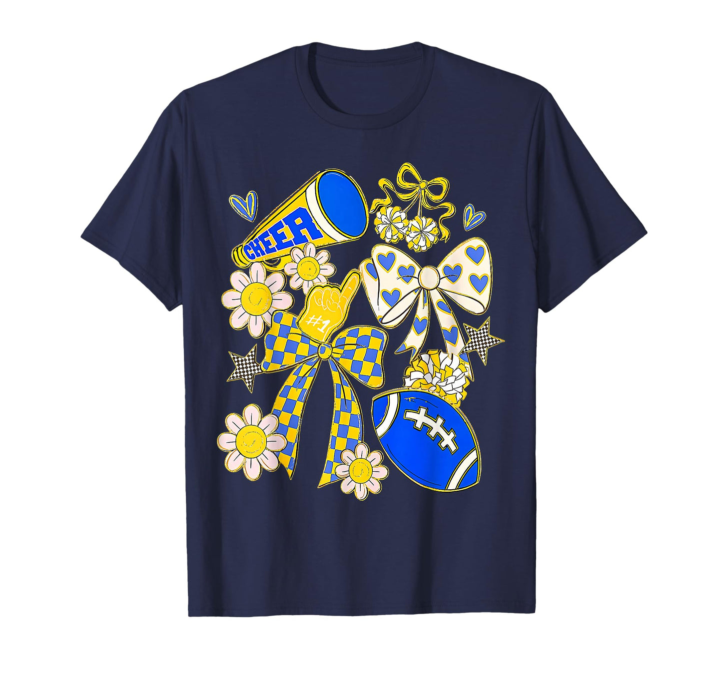 Blue Gold Cheerleader Game Day Football Cheer Mom Mama T-Shirt