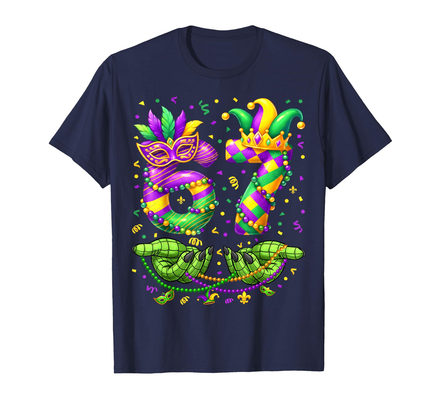 67 Mardi Gras Alligator 6 7 Beads Mask Party Six Seven Meme T-Shirt