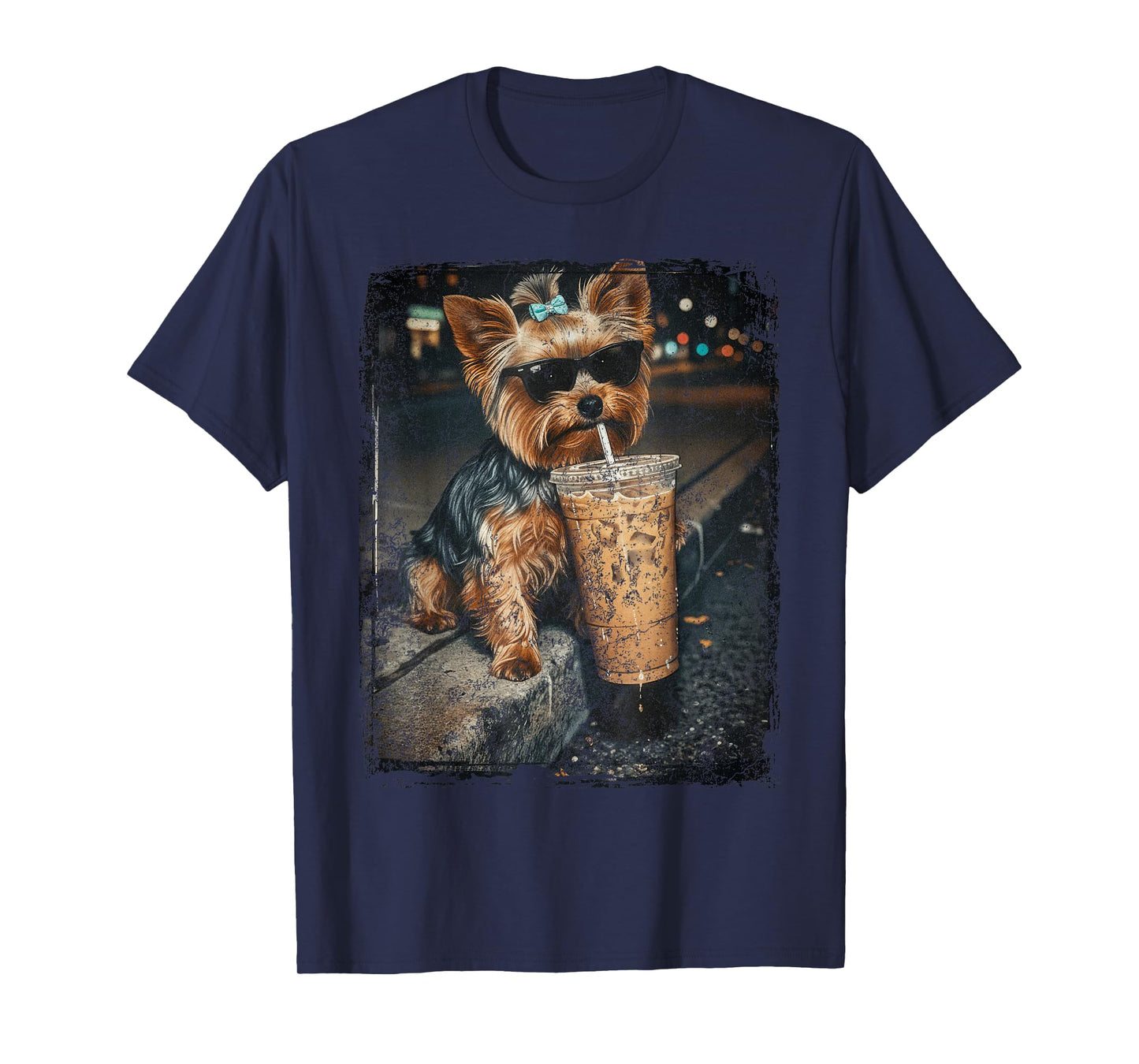 Yorkie Drinking Iced Coffee Funny Yorkshire Terrier Lover T-Shirt