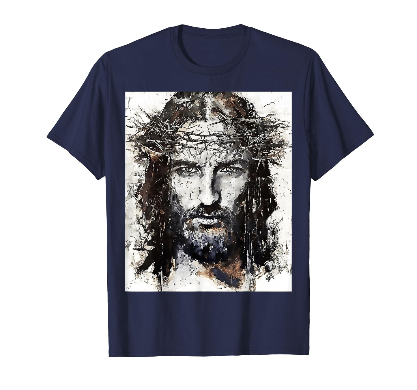 Vintage Art Face Of Jesus On A Cross With Crown Of Thorns T-Shirt