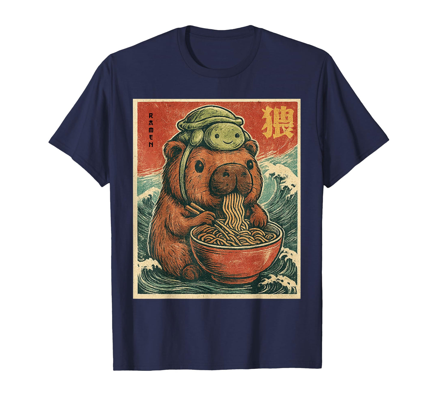 Cute Capybara and Turtle Backpack Ramen Kawaii Capybara Kids T-Shirt