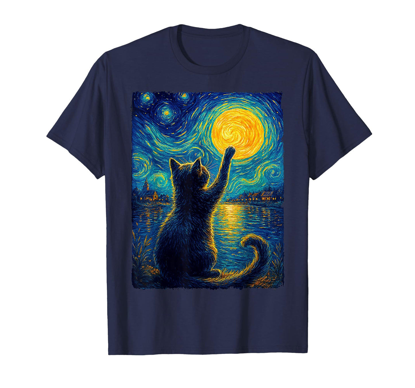 Cat Starry Night Van Gogh For Gift Lover Cat Mom Cat Dad T-Shirt