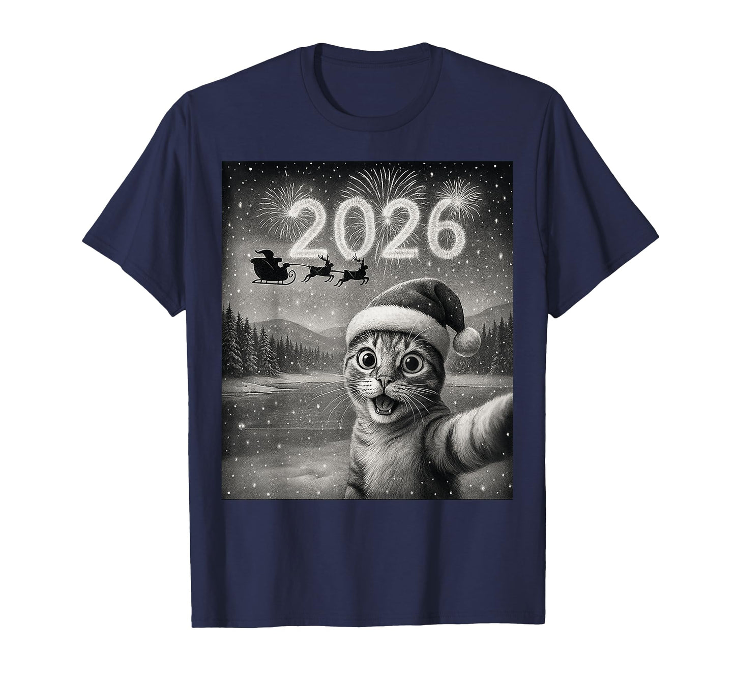 Cat Selfie with 2026 Funny Happy New Year T-Shirt