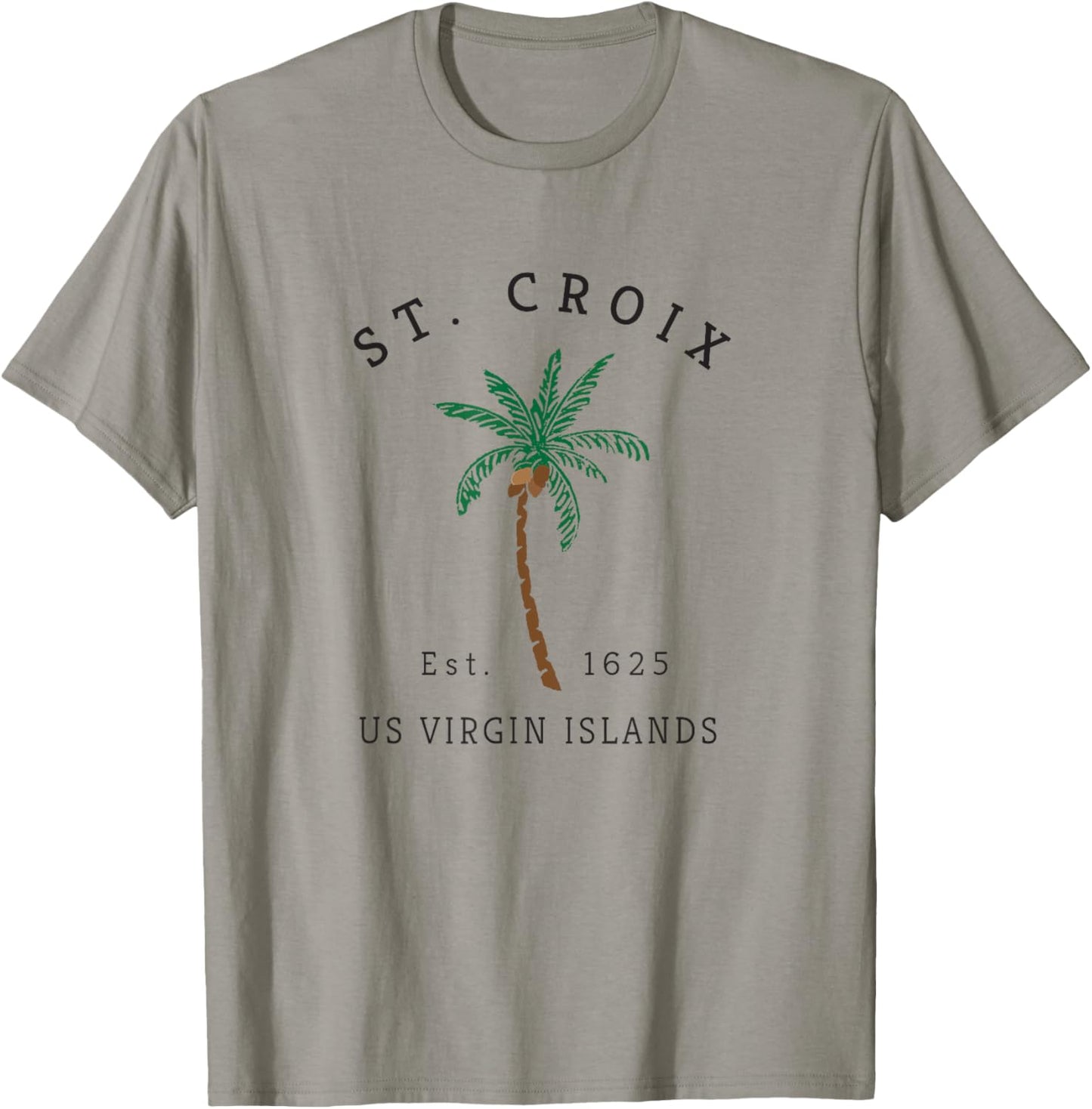 St. Croix USVI Colorful Palm Tree Retro Novelty Art T-Shirt - T-Shirt | Sand
