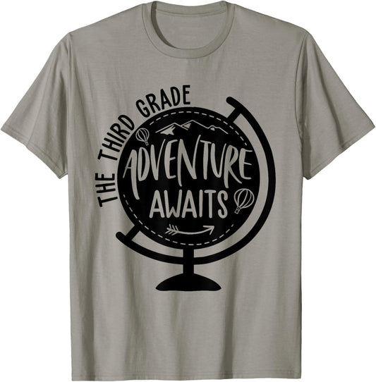 Adventure Awaits 3rd Grade Funny Back To School Third Grade T-Shirt - T-Shirt | Sand