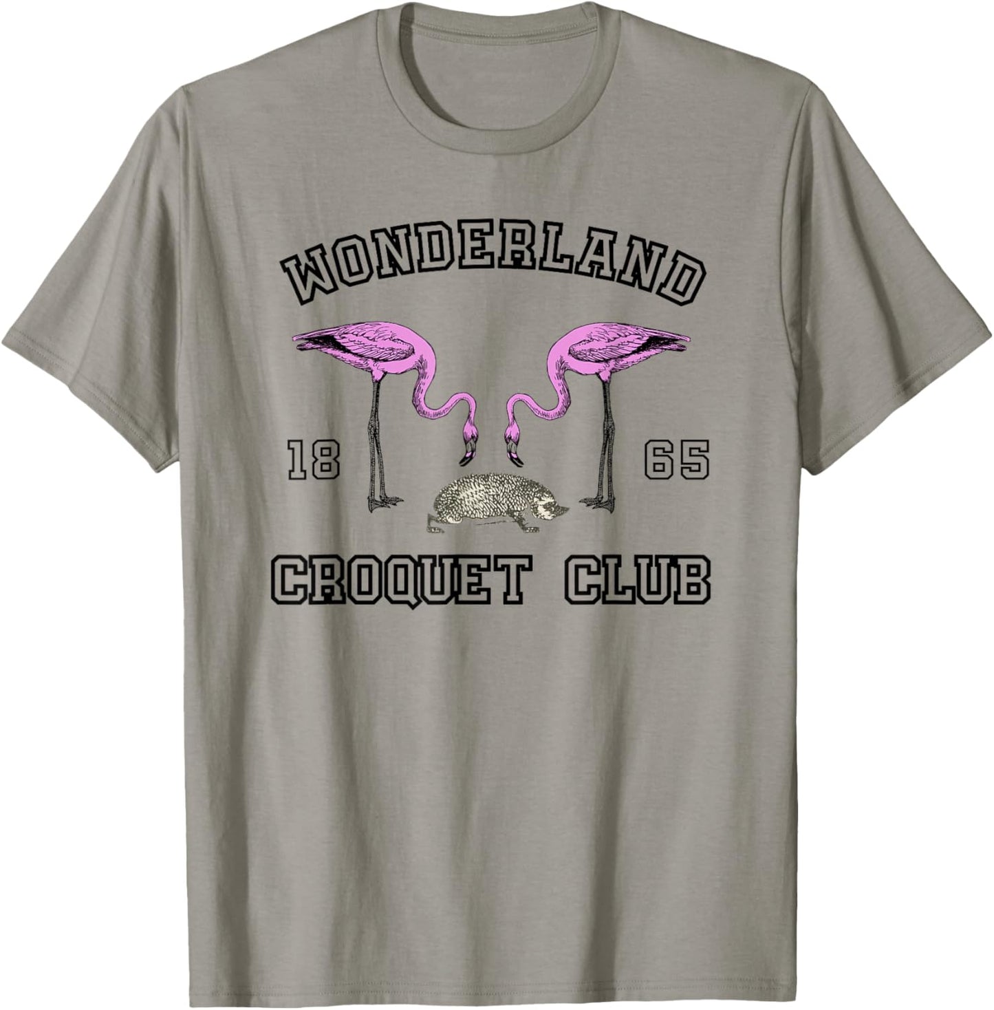 Lispe Wonderland Croquet Club with Flamingos and Hedgehog , White T-Shirt - T-Shirt | Sand