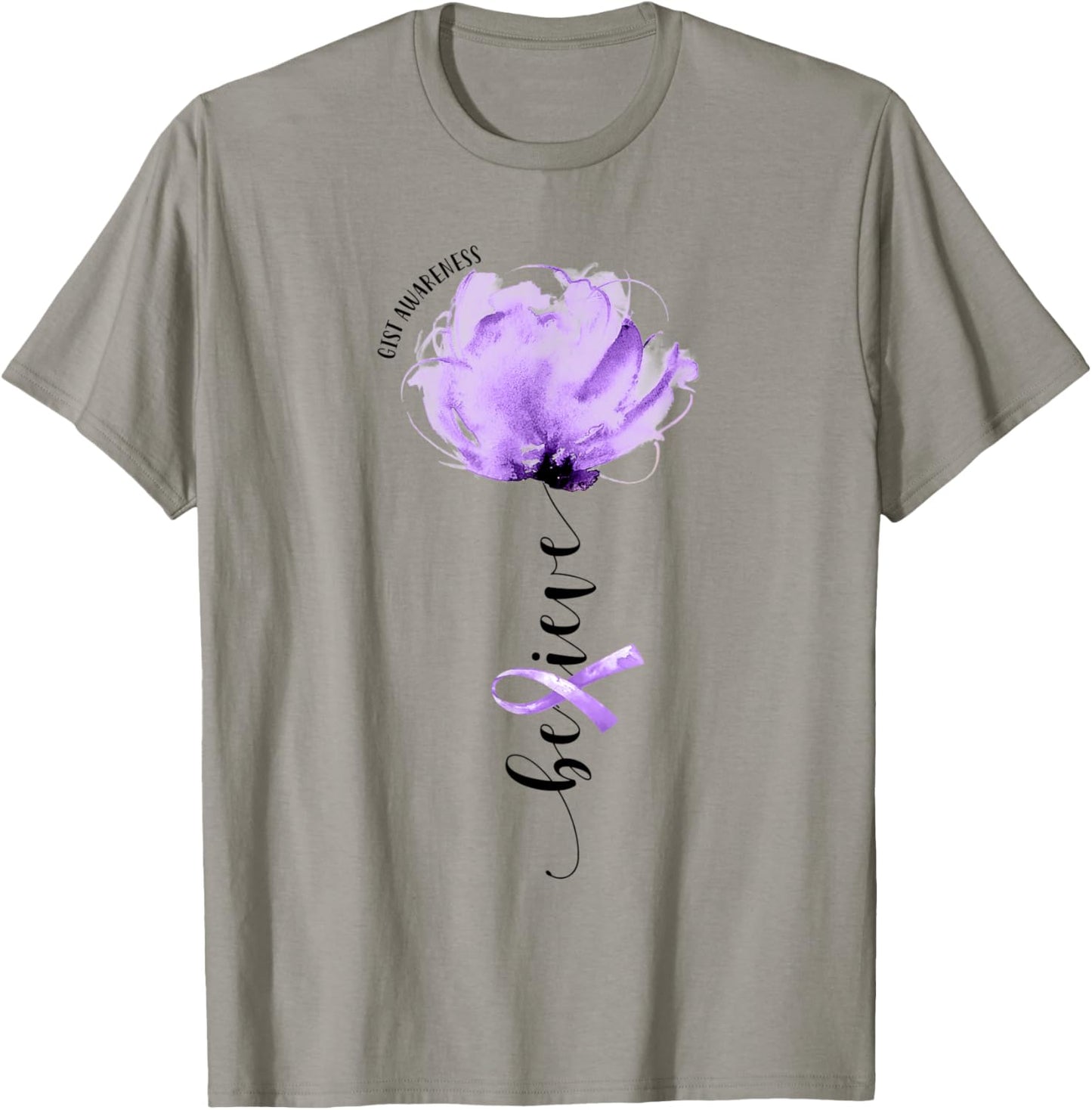 Believe GIST Awareness Purple Ribbon Flower Lovers T-Shirt - T-Shirt | Sand