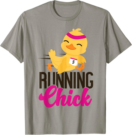 Running Runner Half Marathon Chicken Girl Running Chick T-Shirt - T-Shirt | Sand