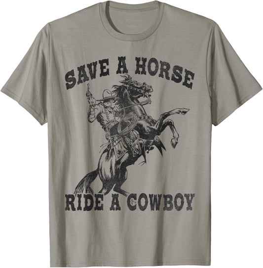 Save A Horse Ride A Cowboy Funny Vintage T-Shirt - T-Shirt | Sand