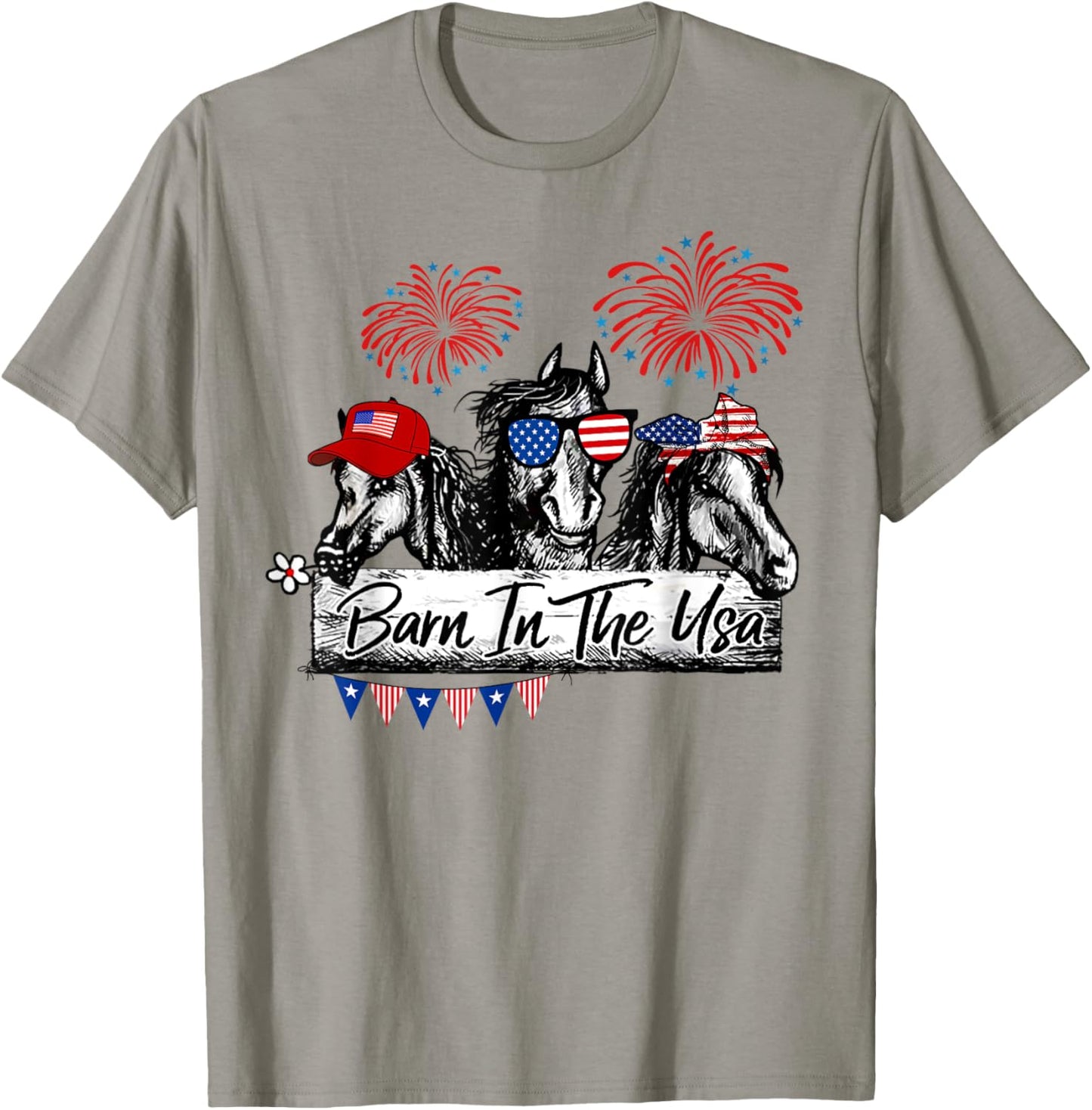 Barn In The USA Horses Funny Horse 4th Of July Kids Men T-Shirt - T-Shirt | Sand