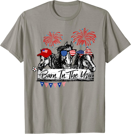 Barn In The USA Horses Funny Horse 4th Of July Kids Men T-Shirt - T-Shirt | Sand