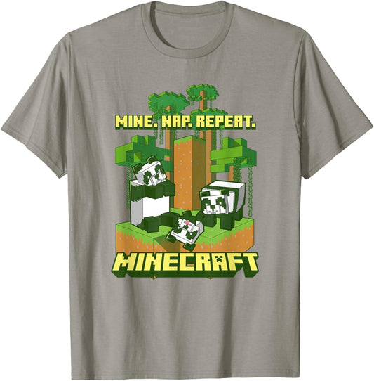 Minecraft Pandas Mine Nap Repeat Poster T-Shirt - T-Shirt | Sand