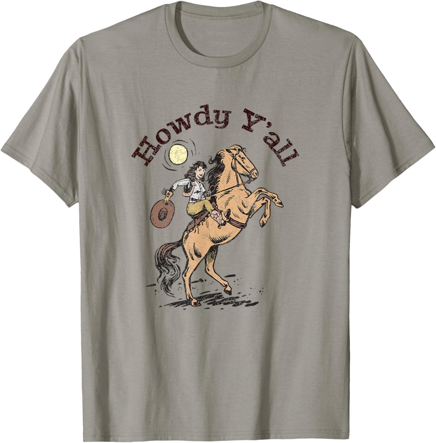 Vintage Howdy Y'All Rodeo Western Country Southern Cowgirl T-Shirt - T-Shirt | Sand