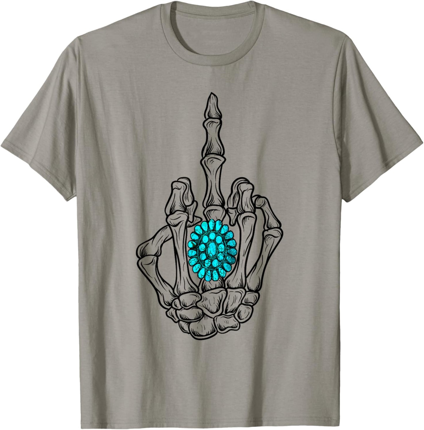 Turquoise Ring Skeleton Hand Western Cowboy Cowgirl T-Shirt - T-Shirt | Sand