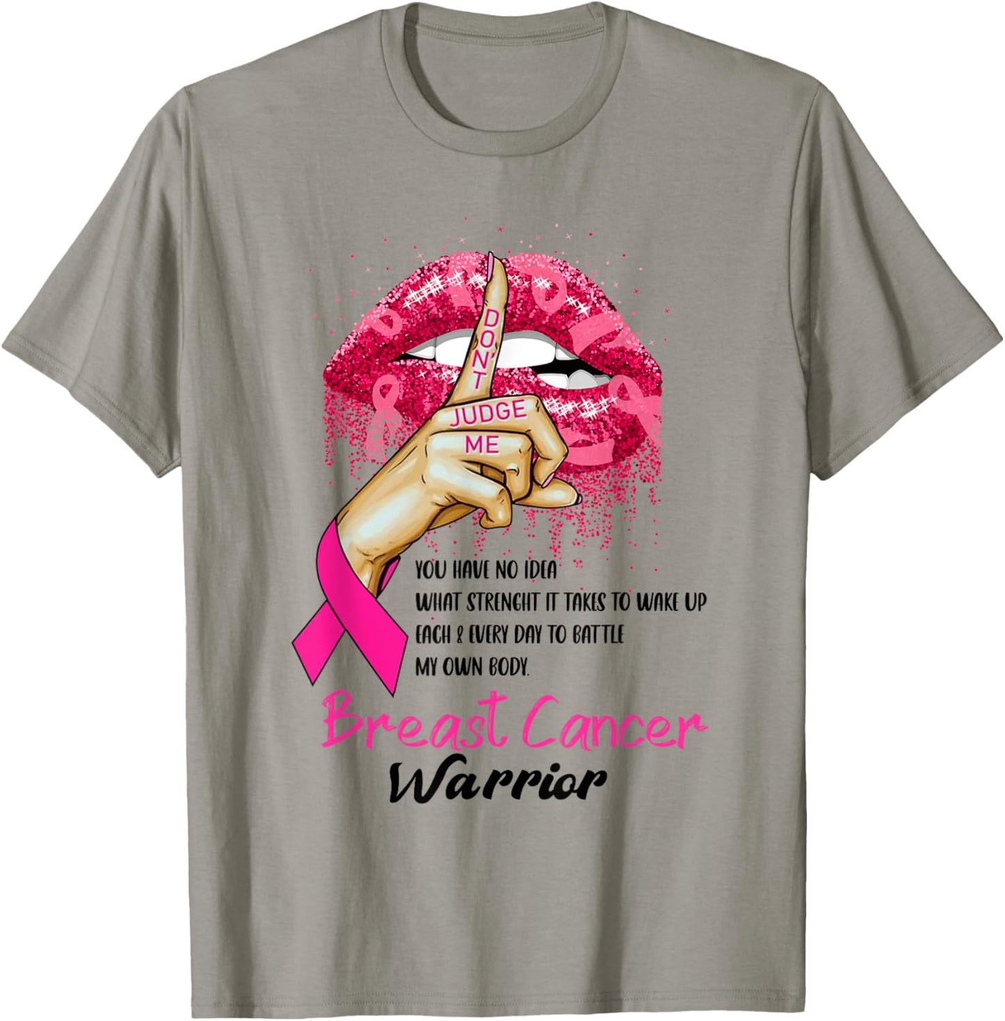Sexy Pink Lips Pink Ribbon - Don't Judge Me Breast Cancer T-Shirt - T-Shirt | Sand