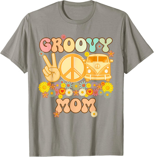 Groovy Mom Retro Matching Family Baby Shower Mother's Day T-Shirt - T-Shirt | Sand