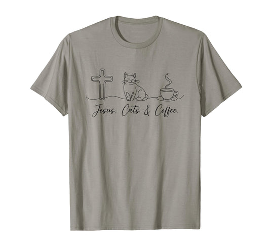 Christian Jesus Cats Coffee Cat Caffeine Lover Religious T-Shirt