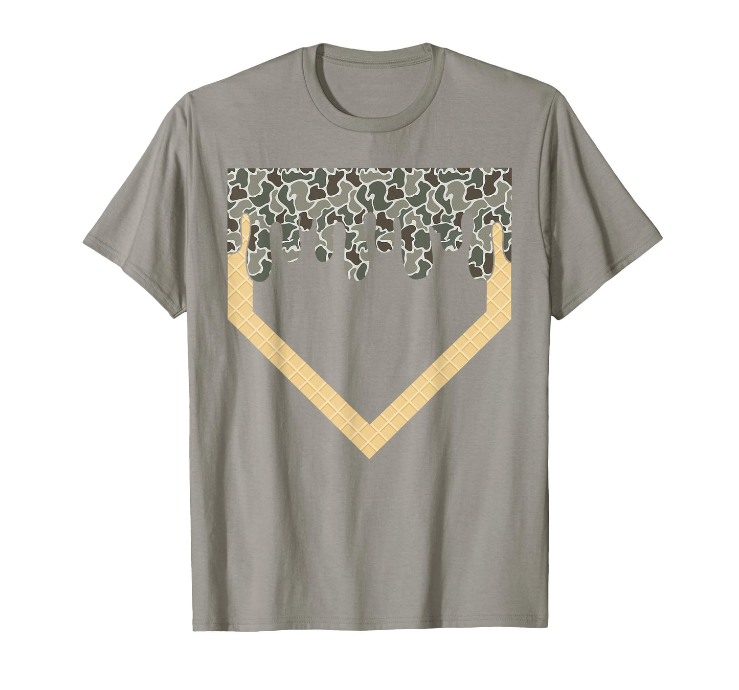 Camo Baseball Ice Cream Drip Home Plate Baseball Lifestyle T-Shirt
