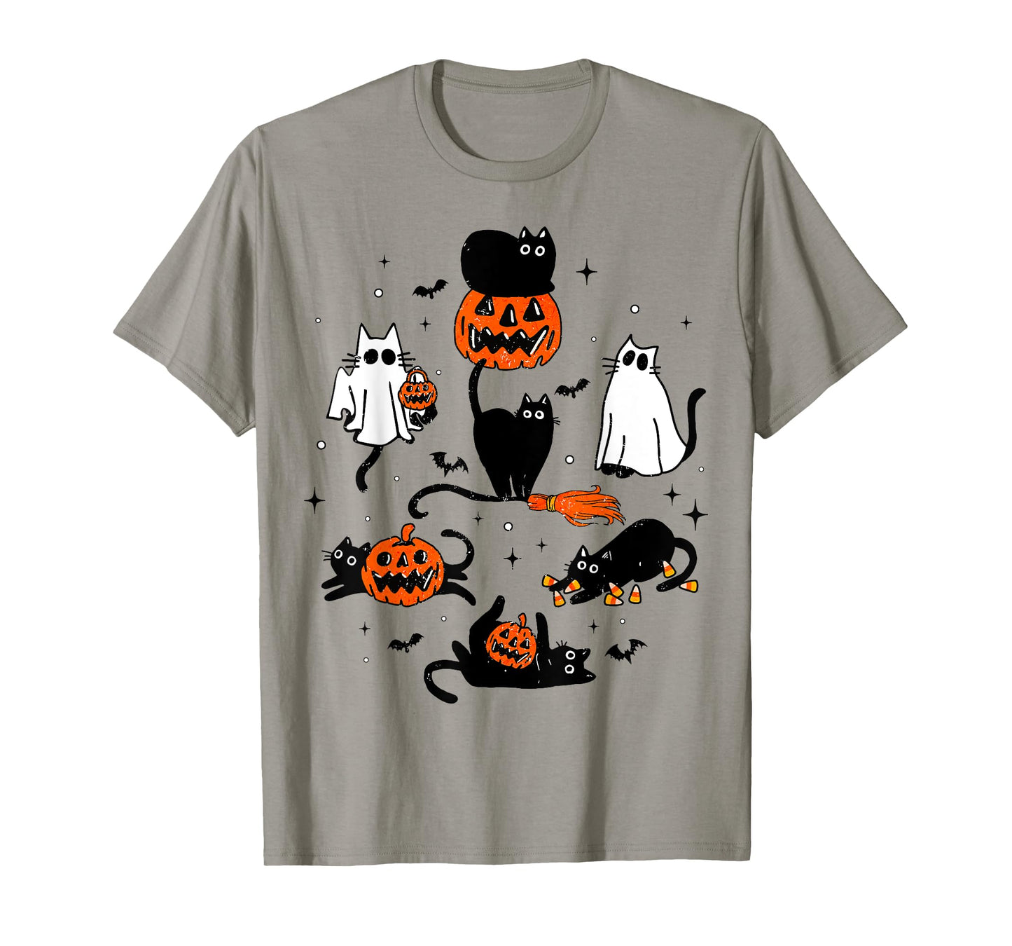 Cute Ghost Black Cat Playing Pumpkin Halloween Costume Men Women Kids T-Shirt