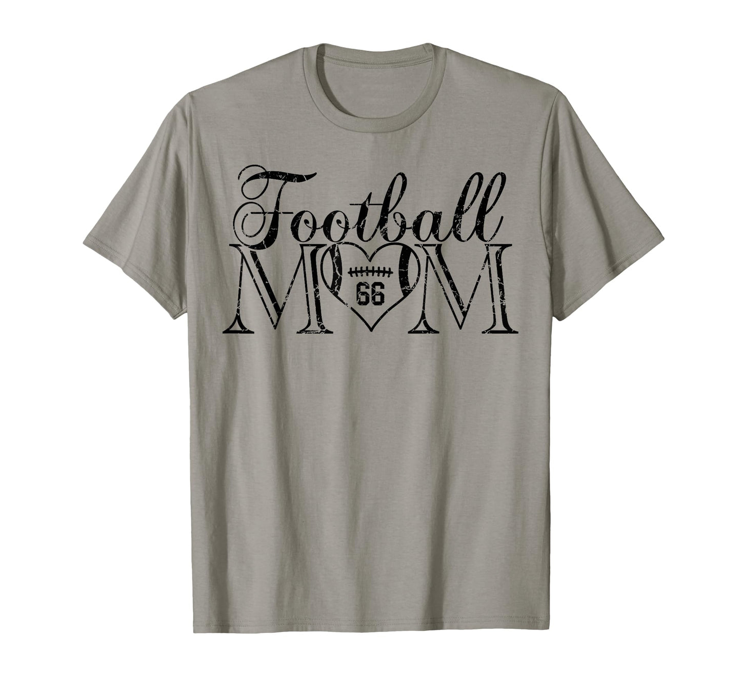 Cute Football Mom Black Number 66 Jersey Heart #66 Game Day T-Shirt