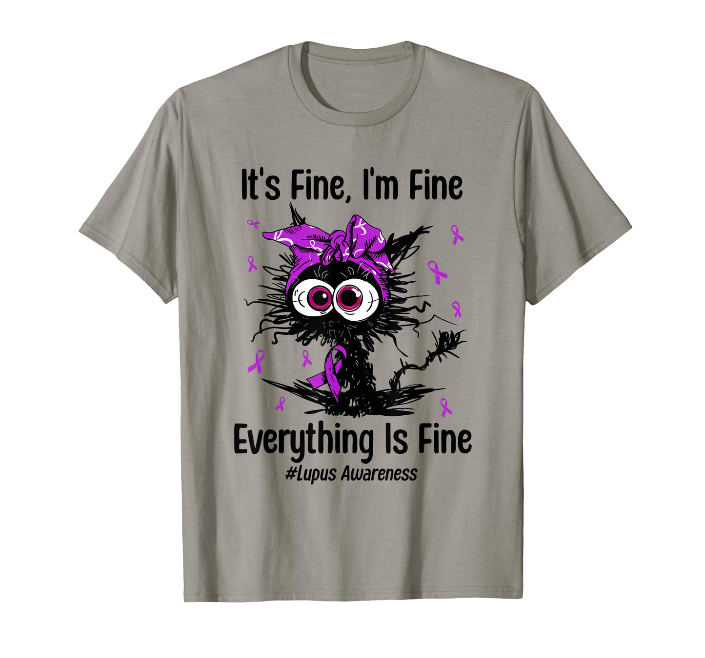 Funny Cat Lupus Awareness Warrior Fighter Purple Ribbon T-Shirt for Men Women Kids