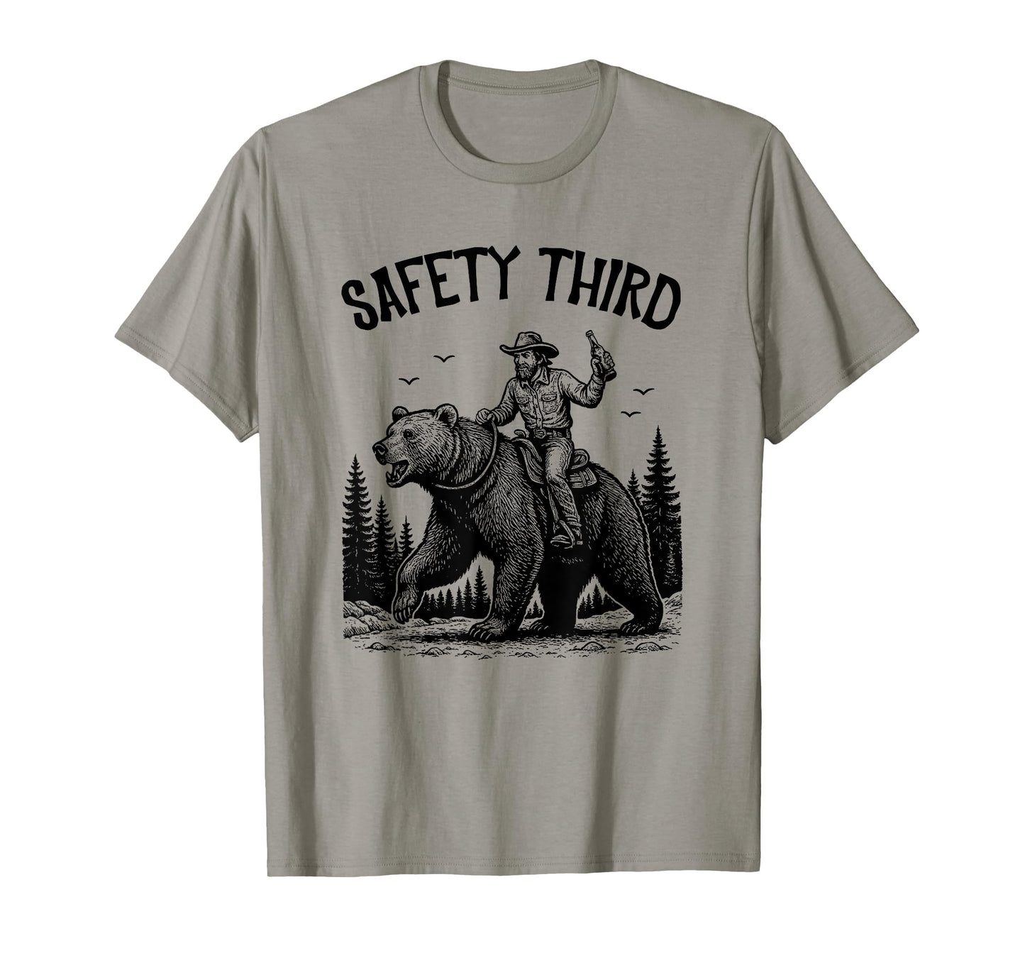 Safety Third, Guys Grizzly Bear, Cowboy Riding Bear Costume T-Shirt