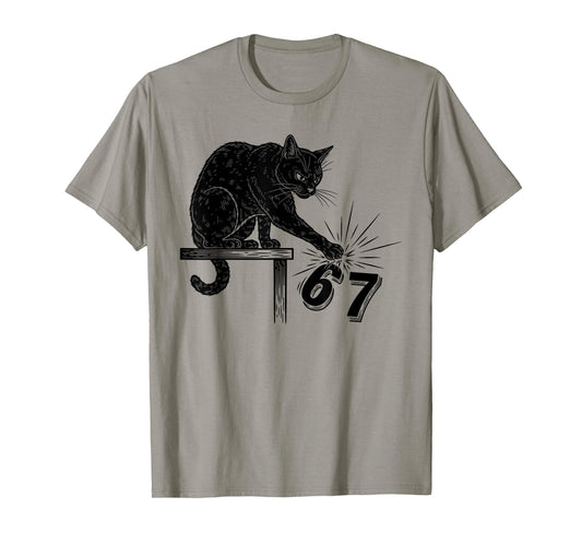 6 7 Black Cat Funny Meme Humor 67 Six Seven Vintage Costume T-Shirt