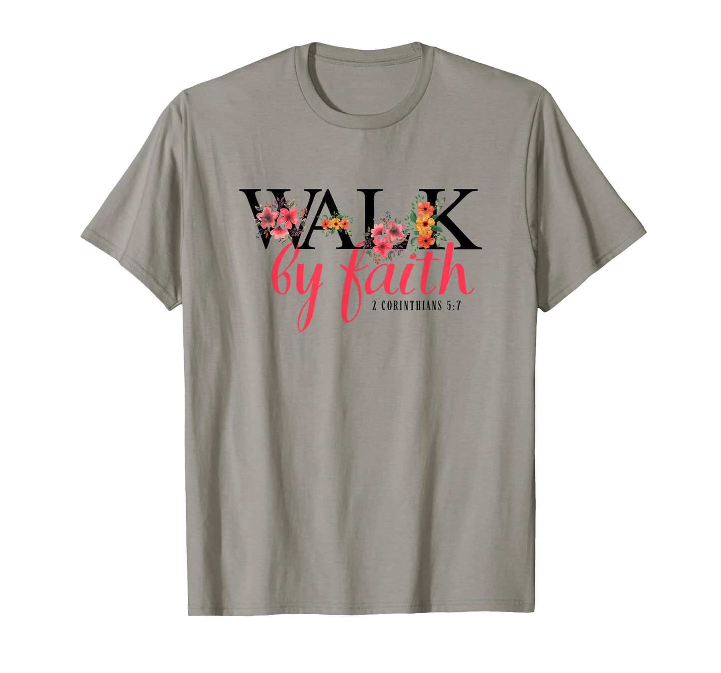 Walk by Faith Boho Christian Floral Vintage Bible Verse T-Shirt