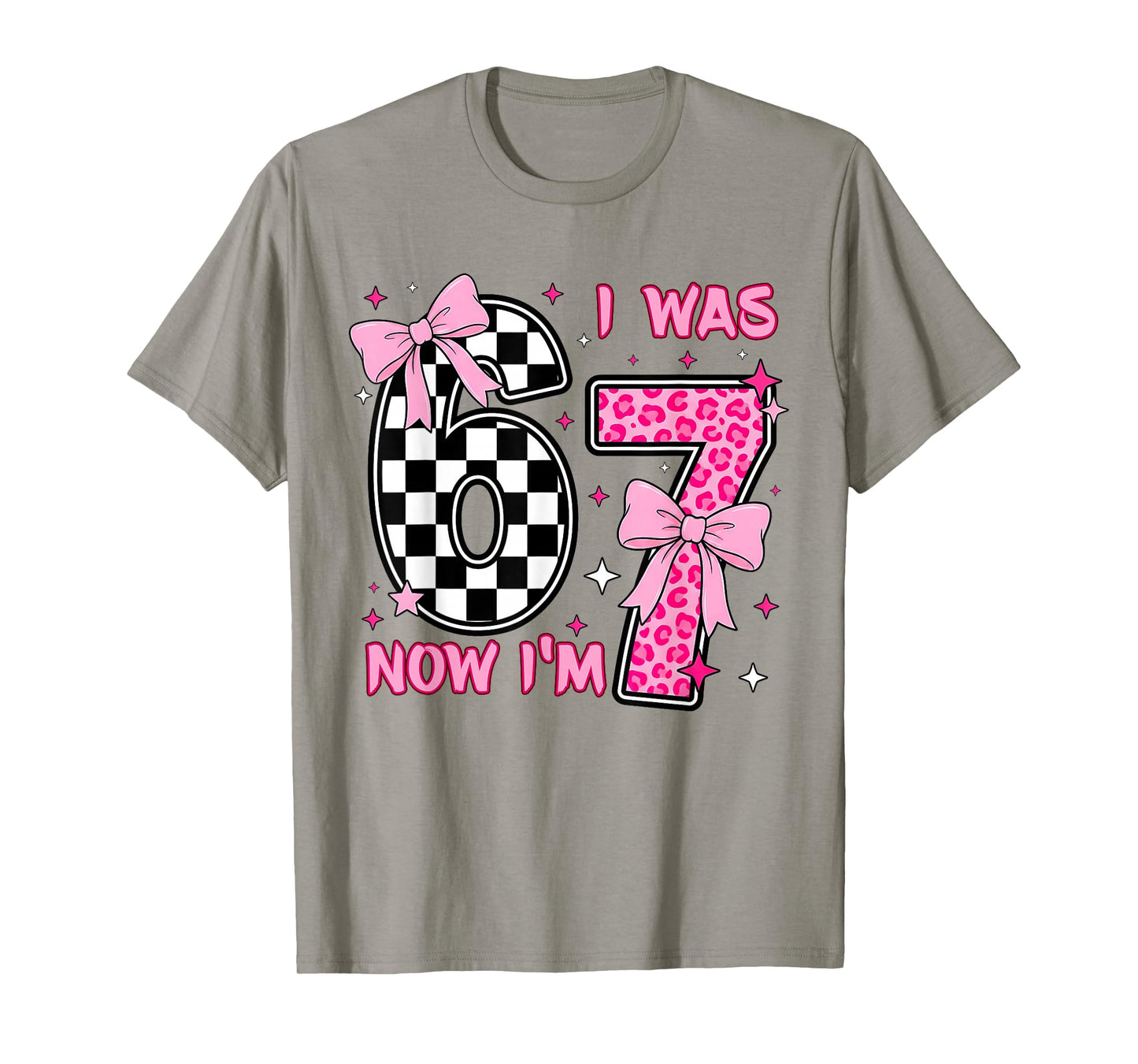 I was 6 Now I'm 7 Birthday 7 Years Old Leopard Coquette Bow T-Shirt