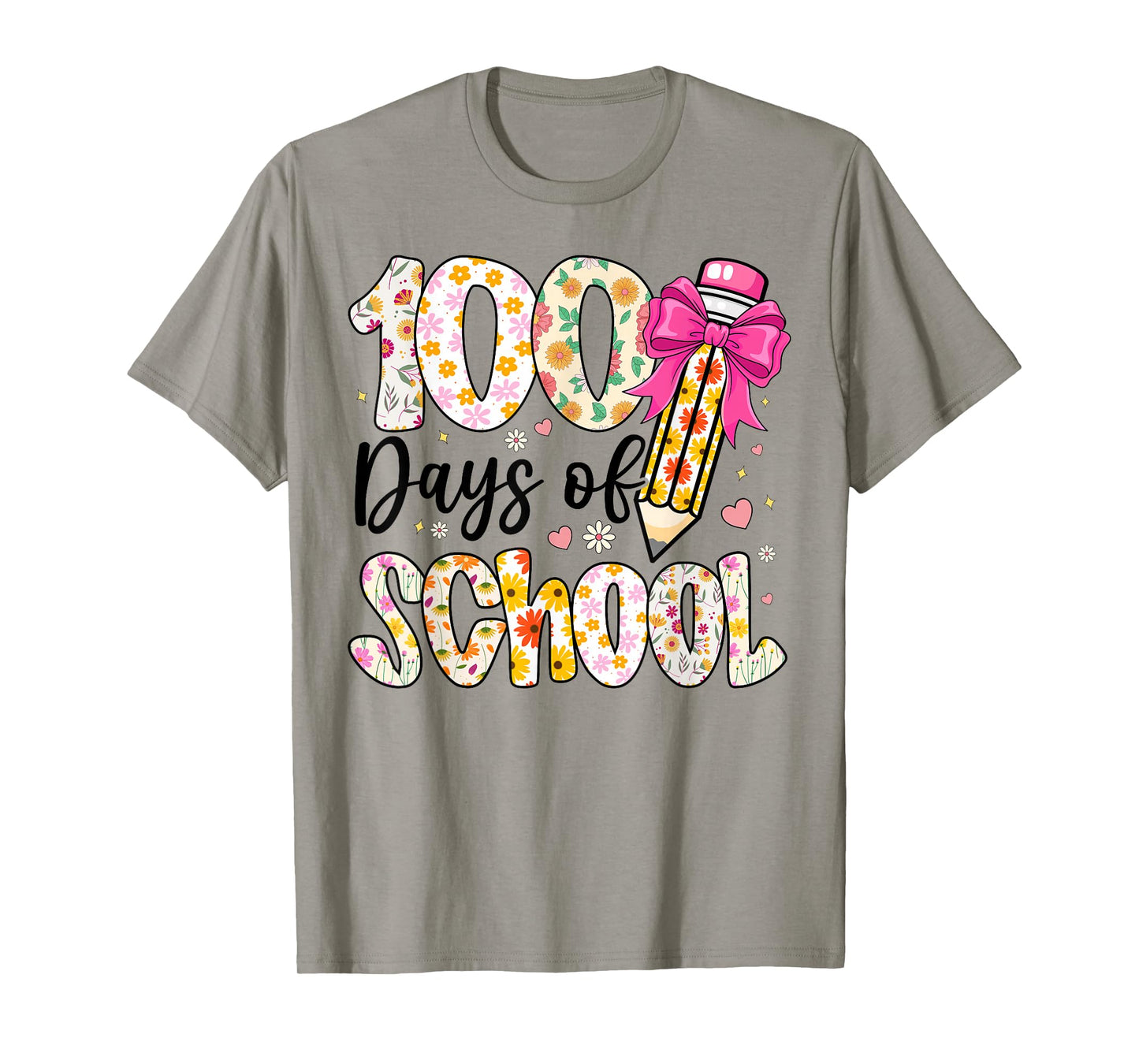 100 Days of School Floral 100th Day of School Teachers Girls T-Shirt