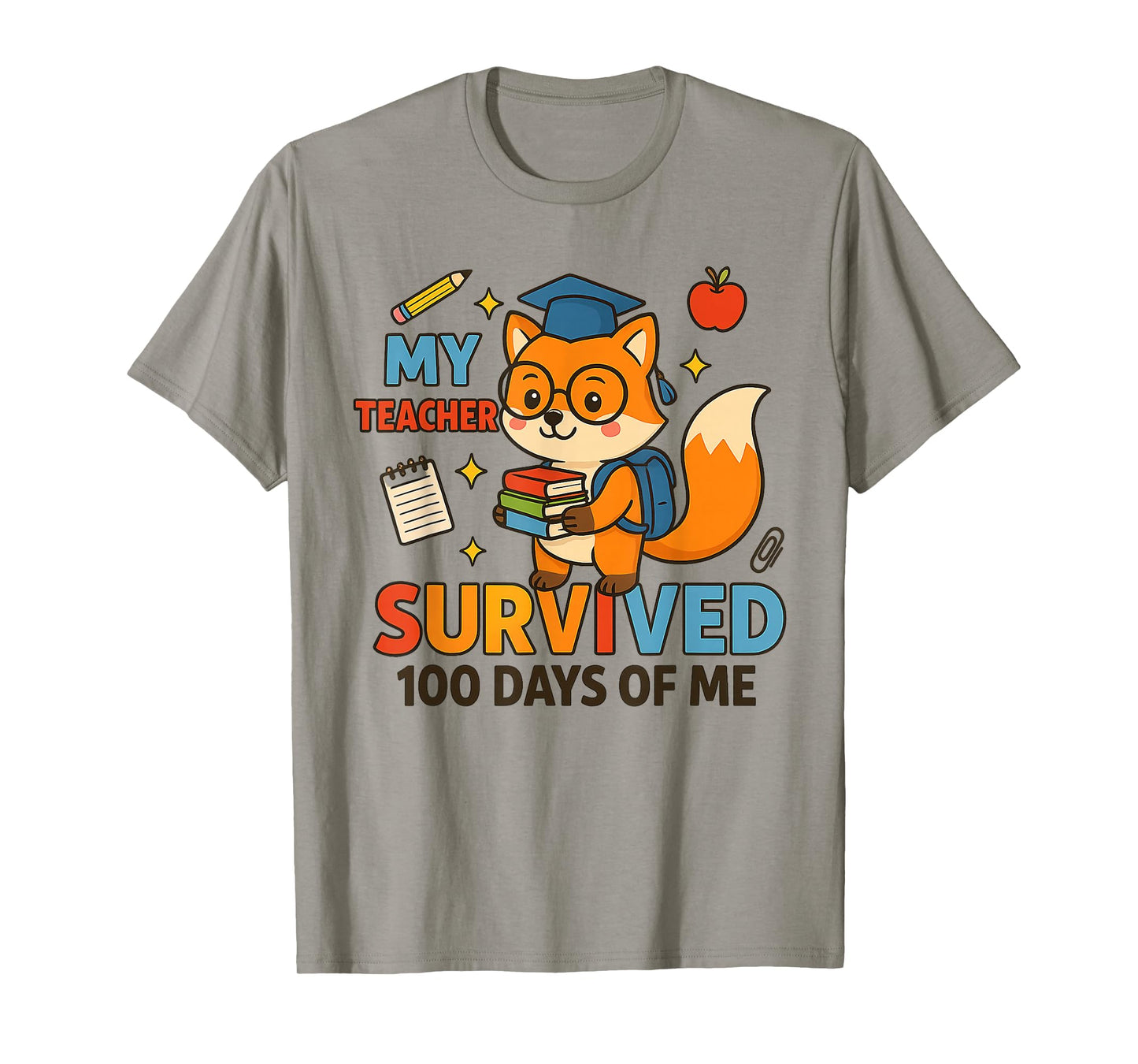 Teacher Survived 100 Days of School Cute Fox Teacher Student T-Shirt