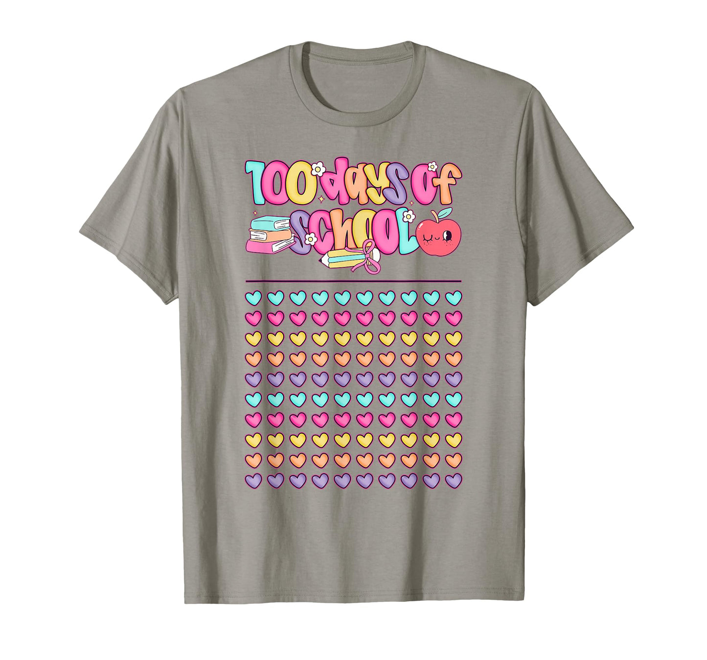 100 Days of School for Girl Kids Cute Hearts Student Teacher T-Shirt