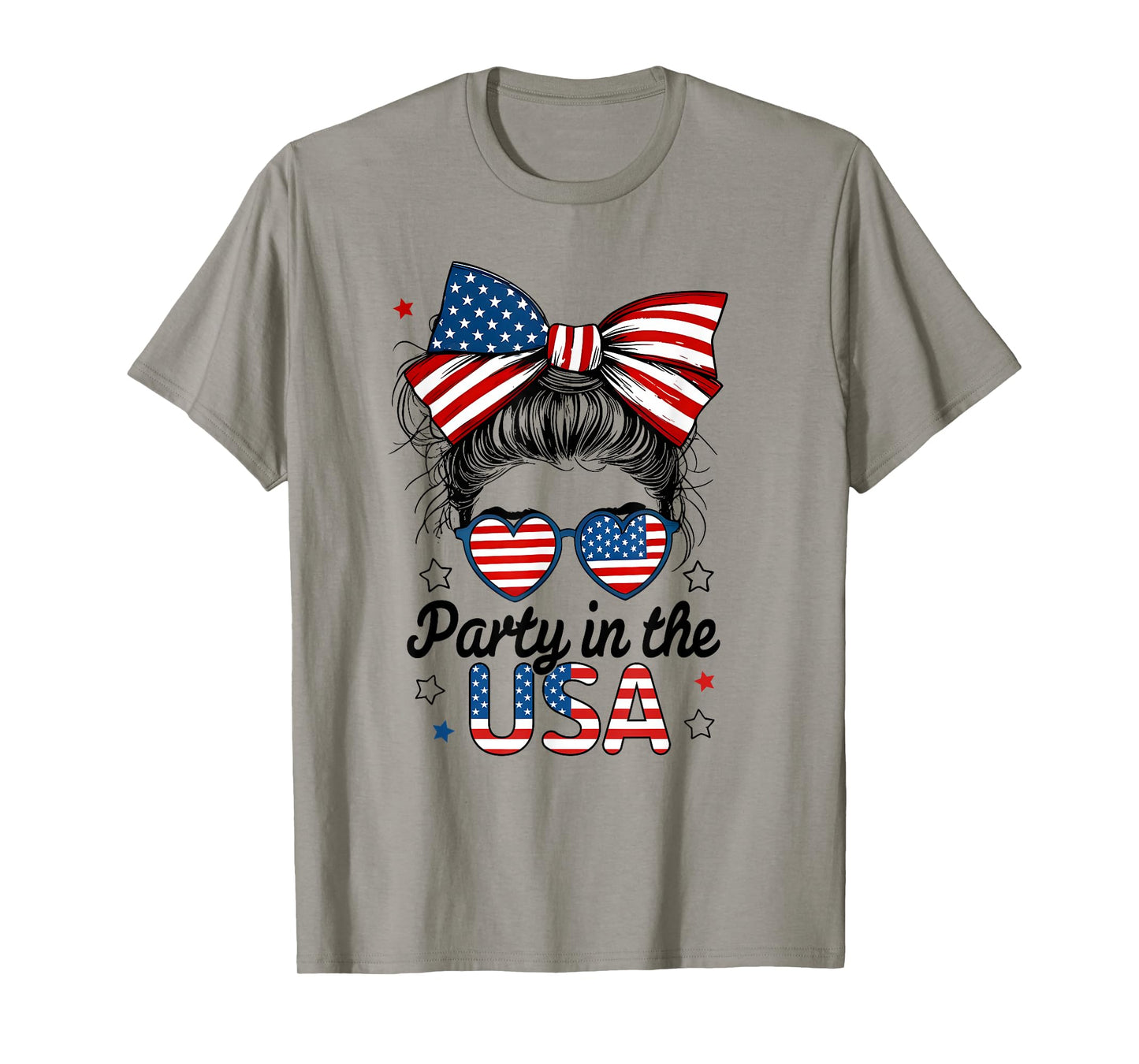 Party In USA Girls 4th of July Shirt Daughter Messy Bun USA T-Shirt